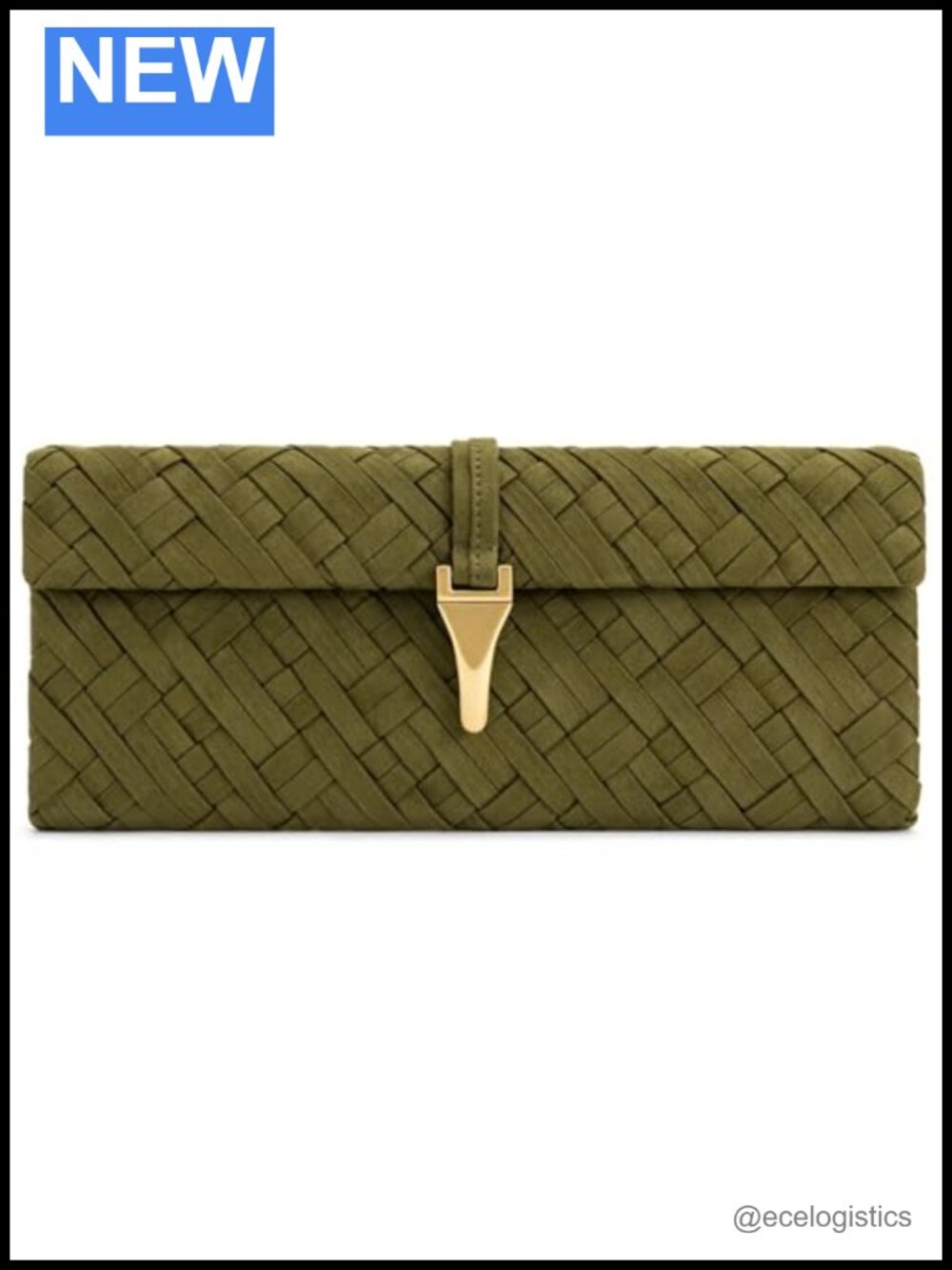 Faux Suede Woven Clutch Shoulder Bag Gold Hardware